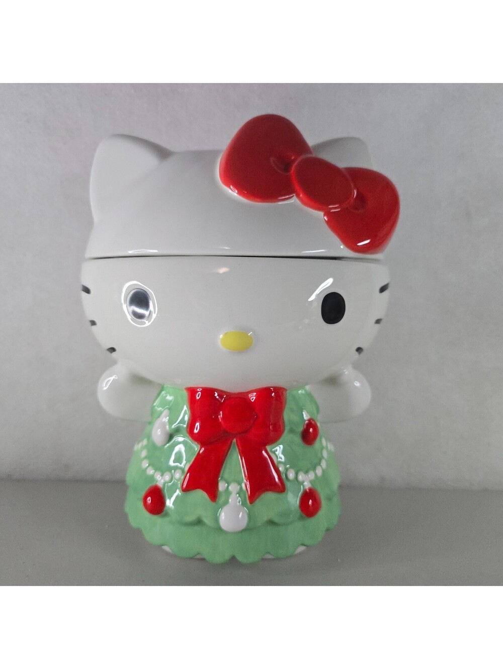 Hello Kitty Christmas 2024 Green Tree Dress Ceramic Cookie Jar/Canister